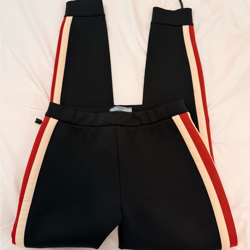 Prada Black Track Suit with Red & Cream Racing Stripes